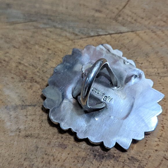 Navajo Sterling Silver Ring w Turquoise Spiny Oyster Cluster stones sz 6.5 - Picture 9 of 10